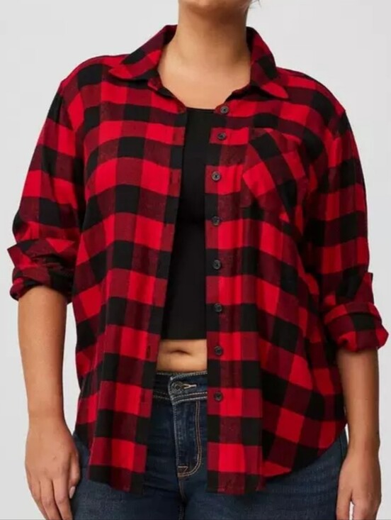 torrid Tops - Torrid Lizzie Button Up Shirt In Red And Black Buffalo Check Size 1X